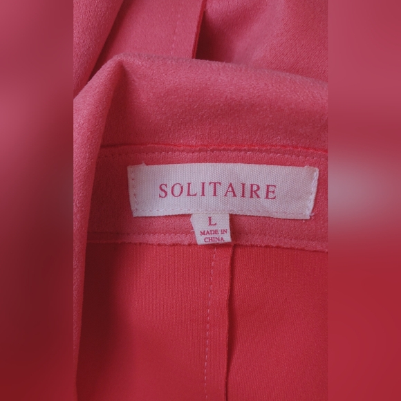 Solitaire Faux Suede Belted Trench Coat Size Large Waterfall Lapel Jacket Duster - Picture 11 of 16